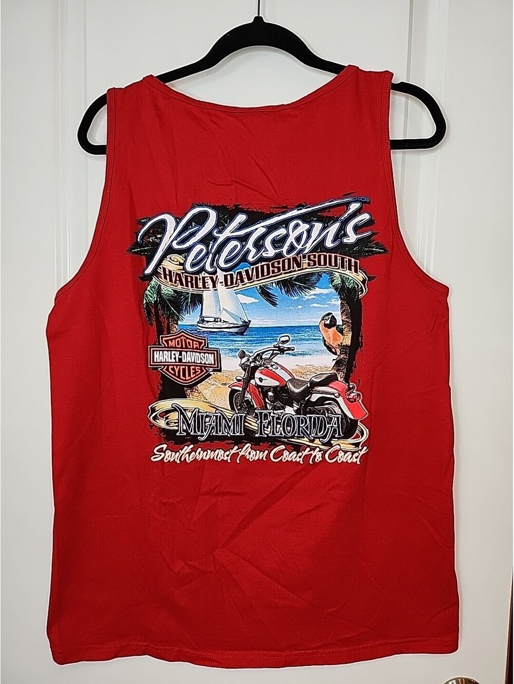 Harley Davidson T-Shirt Men’s L Red Ridin' Out The Storm Miami Peterson's Tank